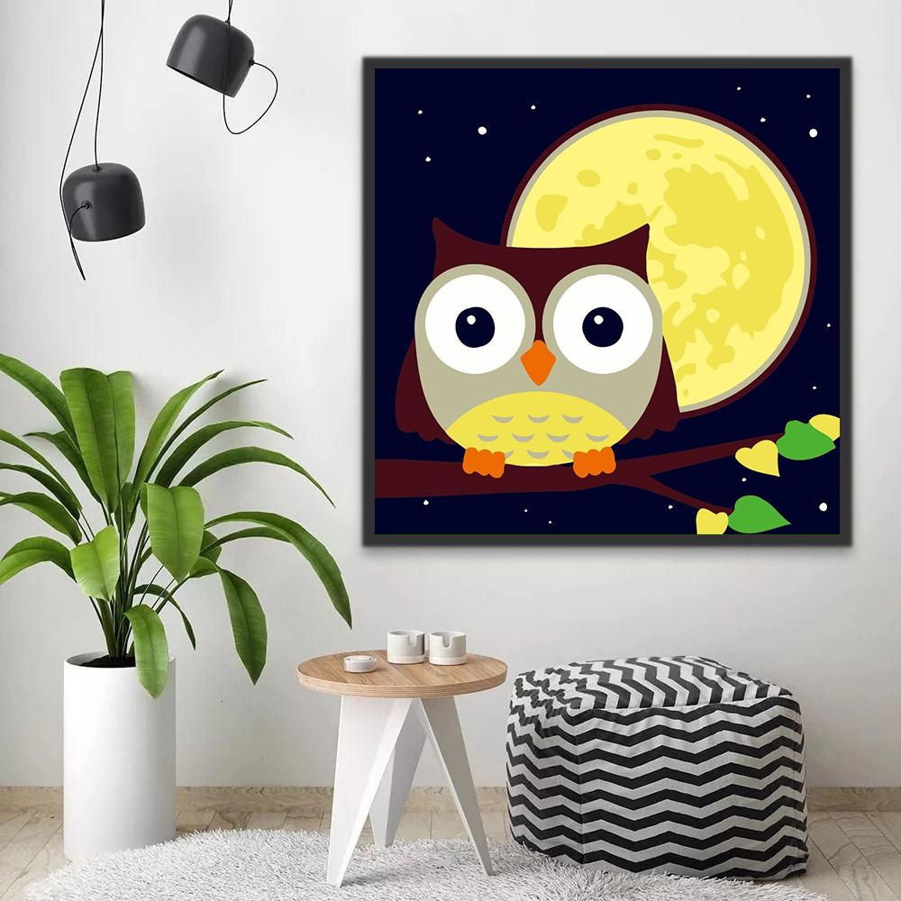 Búho Lindo y la Luna Llena Pintar por Números Niños
