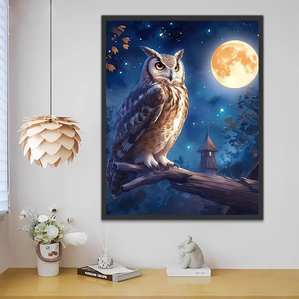 Búho sobre Árbol y la Luna Pintar por Números