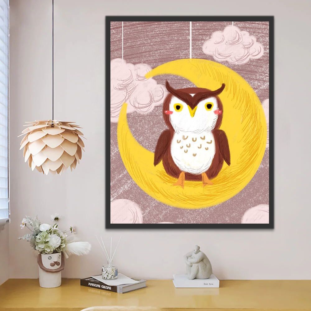 Búho sobre Luna y Nubes Pintar por Números Niños