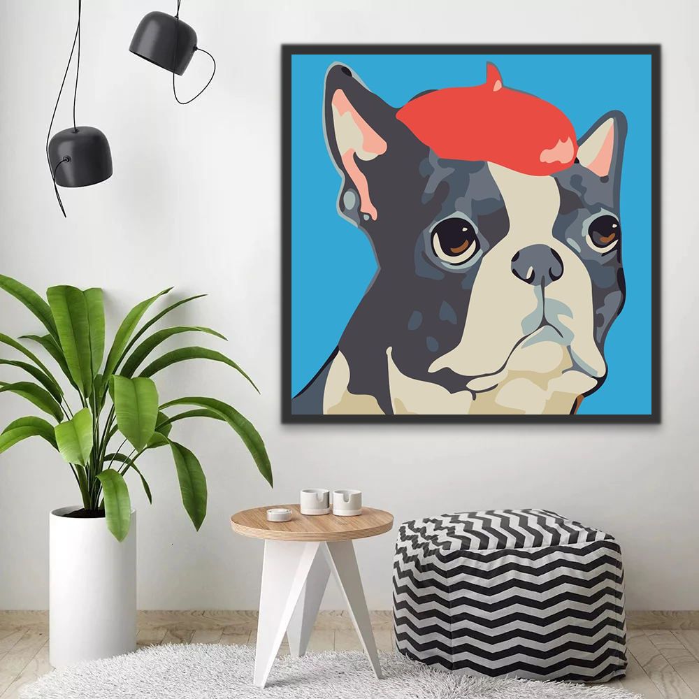 Bulldog con Gorro Rojo Pintar por Números Niños