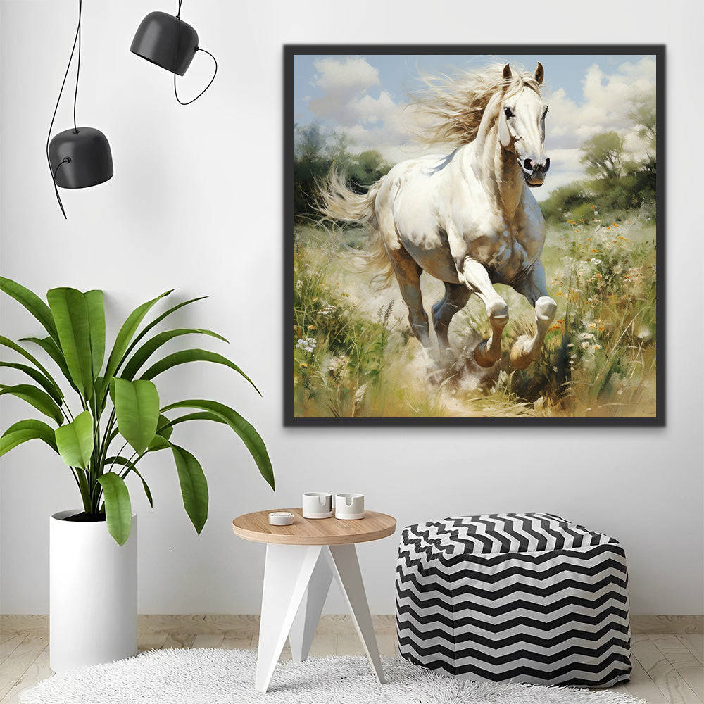 Caballo Blanco Corriendo en la Estepa Pintar por Números