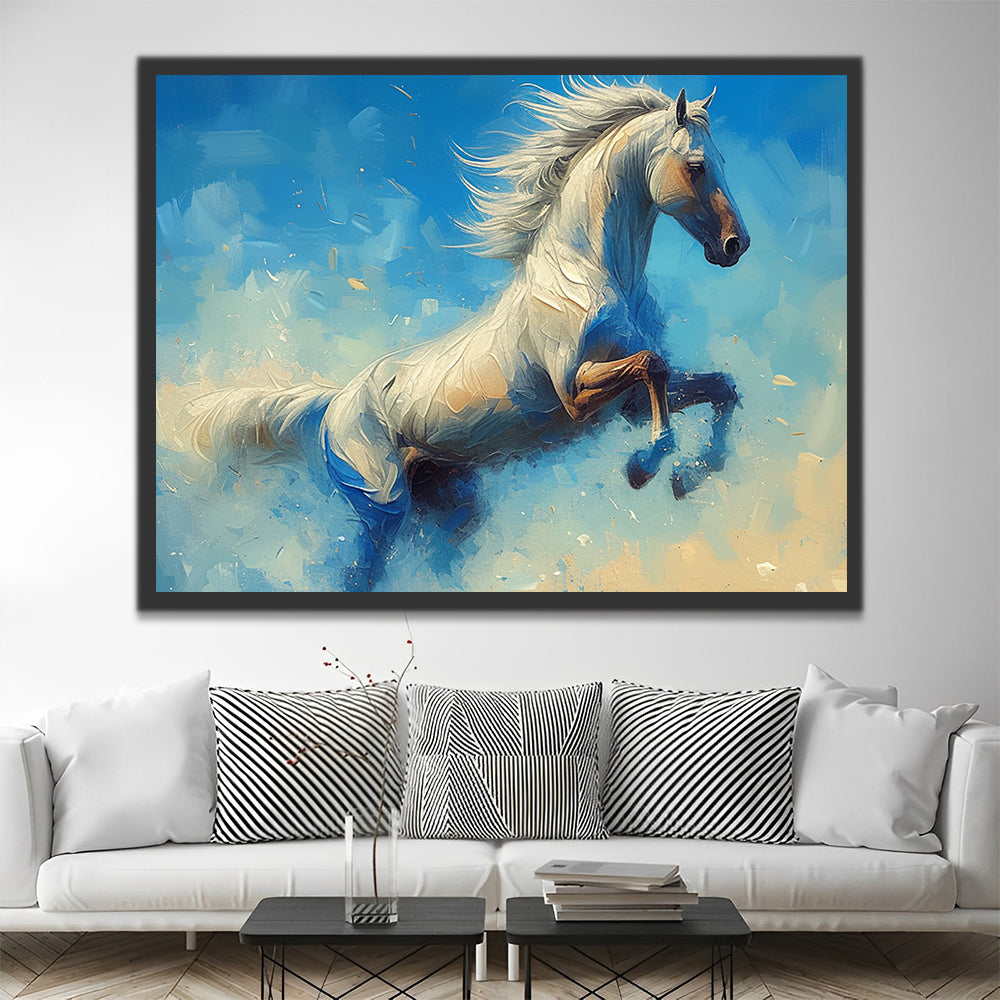 Caballo Blanco y Fondo Azul Claro Pintar por Números