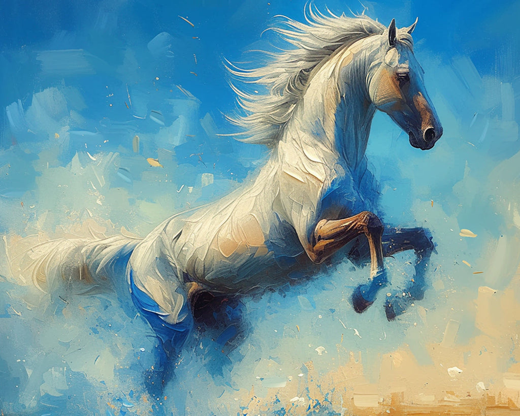 Caballo Blanco y Fondo Azul Claro Pintar por Números