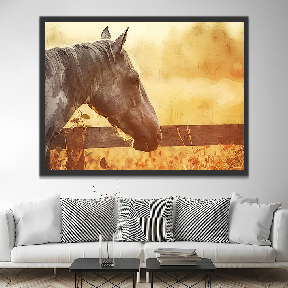 Caballo Blanco y Negro en Otoño Pintar por Números