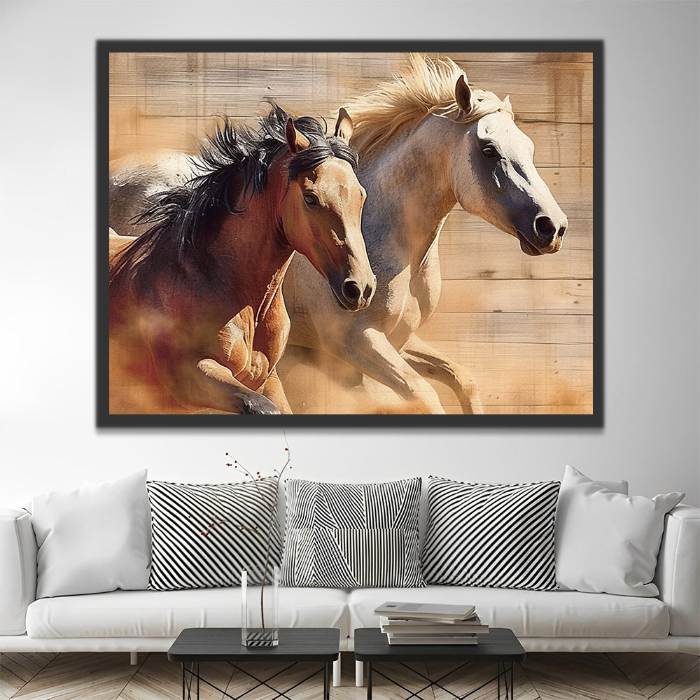 Caballo Marrón y Caballo Blanco Corriendo Pintar por Números