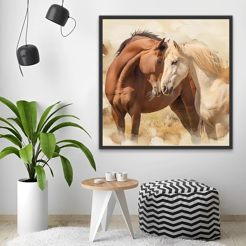 Caballo Marrón y Caballo Blanco Enamorados Pintar por Números