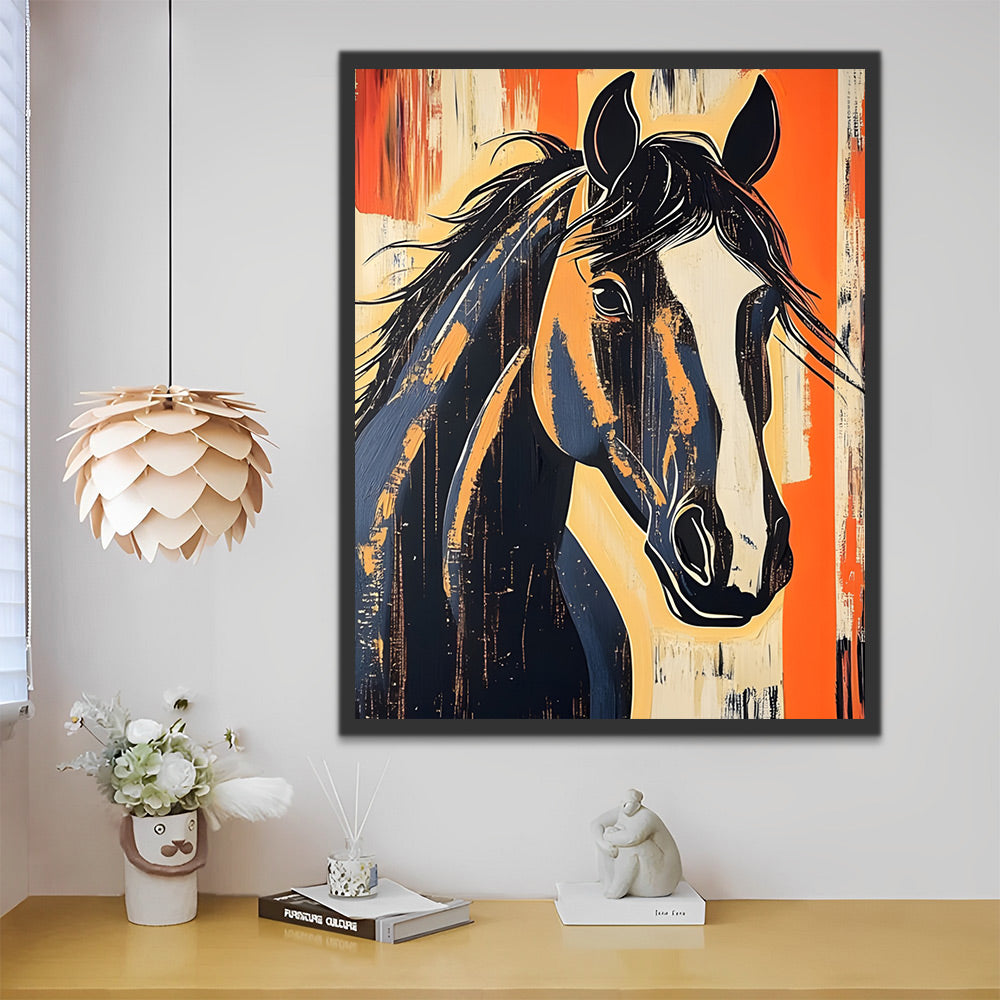 Caballo Negro con Fondo Anaranjado Pintar por Números