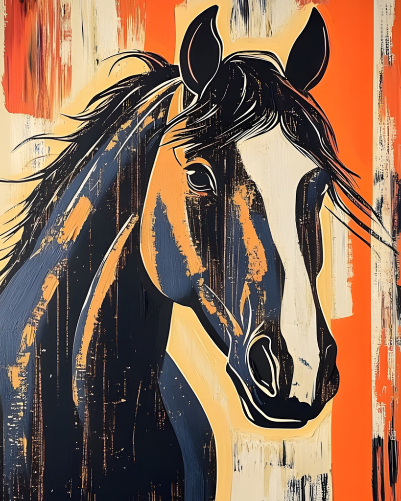 Caballo Negro con Fondo Anaranjado Pintar por Números