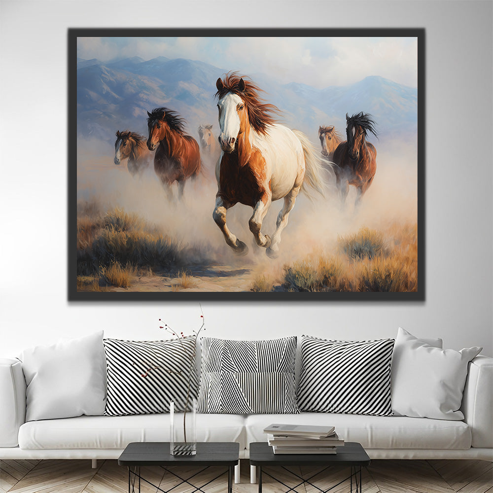Caballos Corriendo y Levantando Polvo Pintar por Números