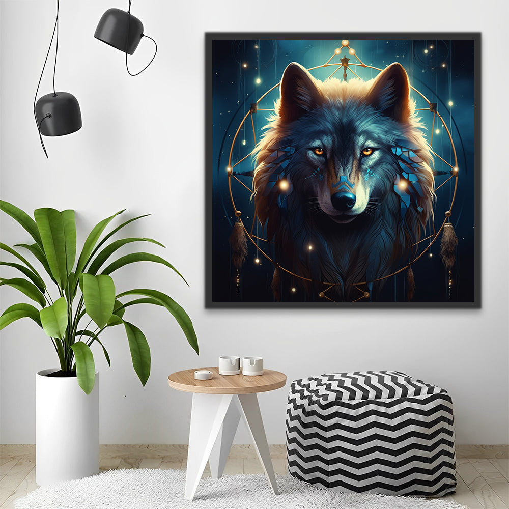 Cabeza de Lobo con Atrapasueños Pintar por Números
