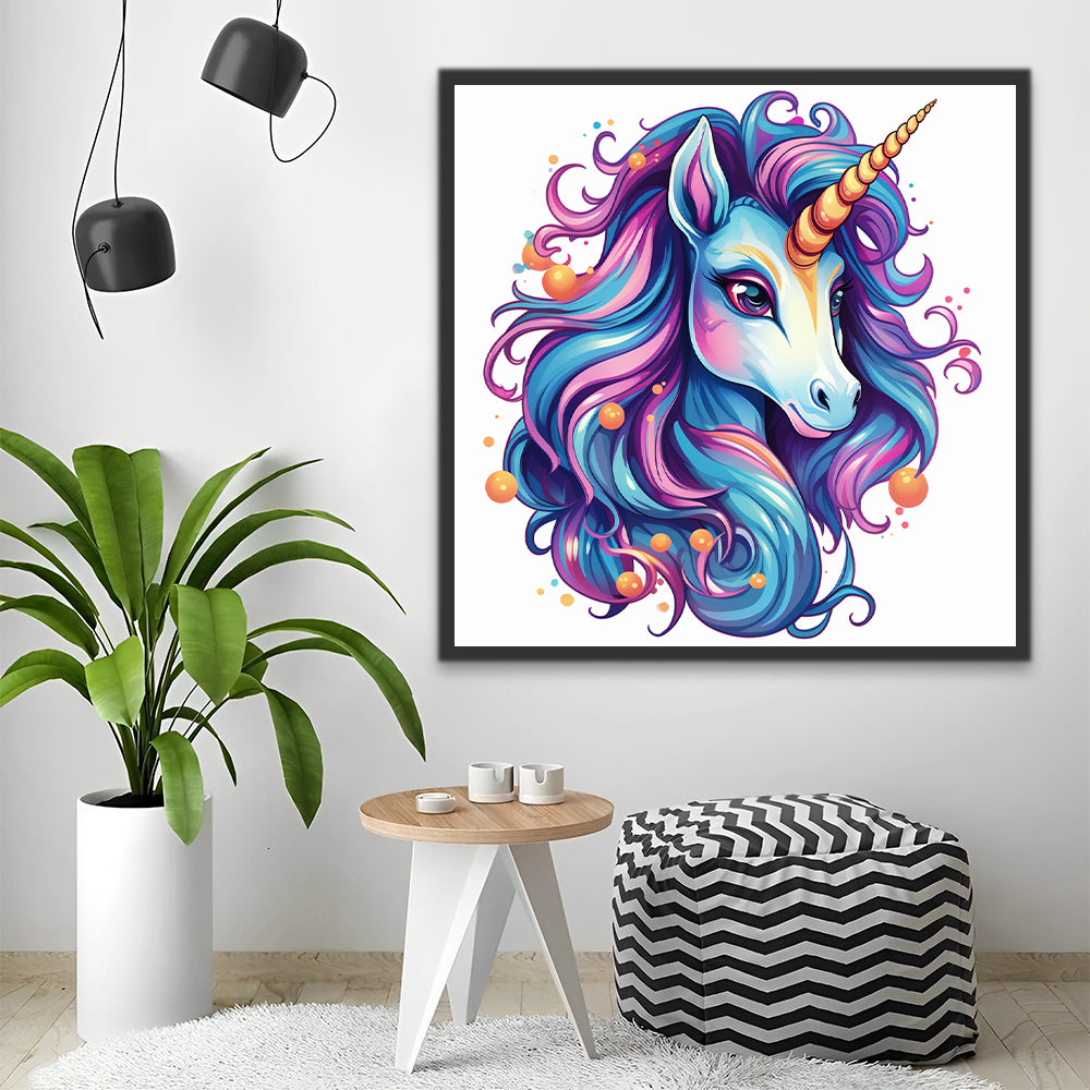 Cabeza de Unicornio con Melena Azul y Morada Pintar por Números