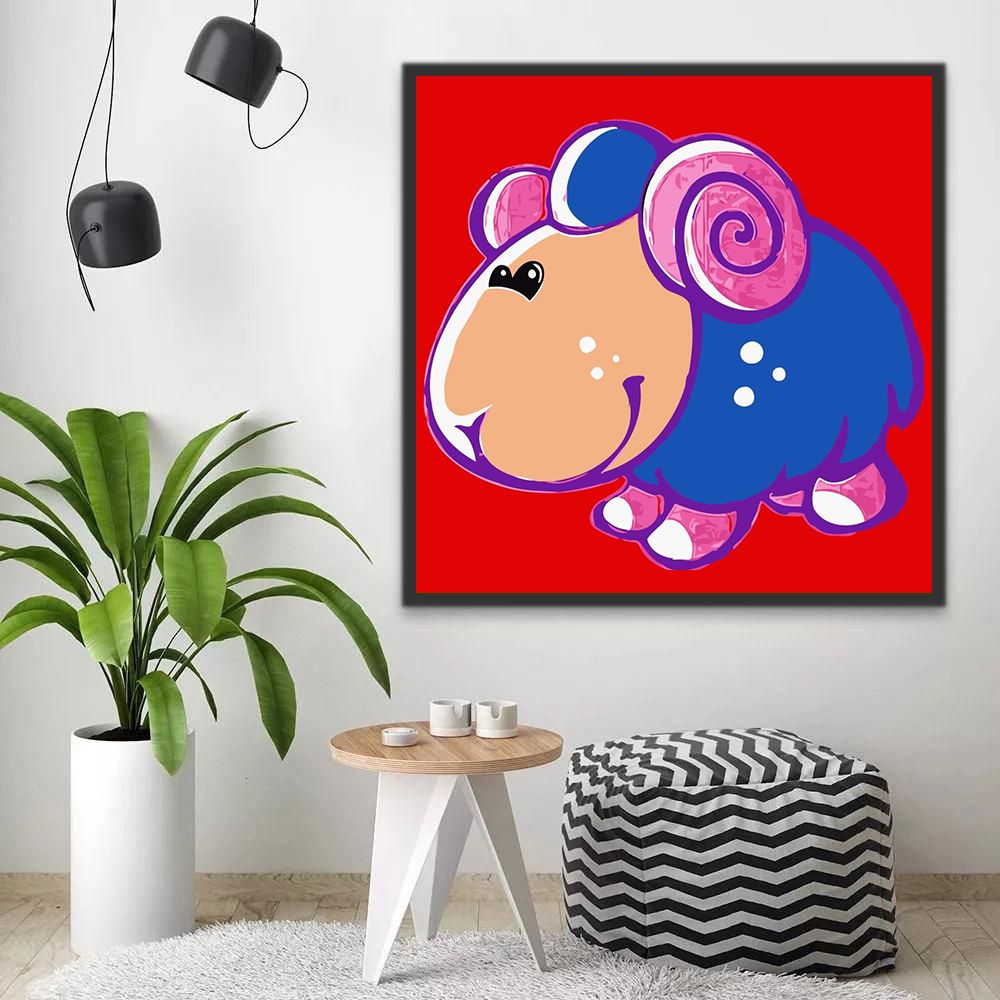 Cabra Linda en el Fondo Rojo Pintar por Números Niños