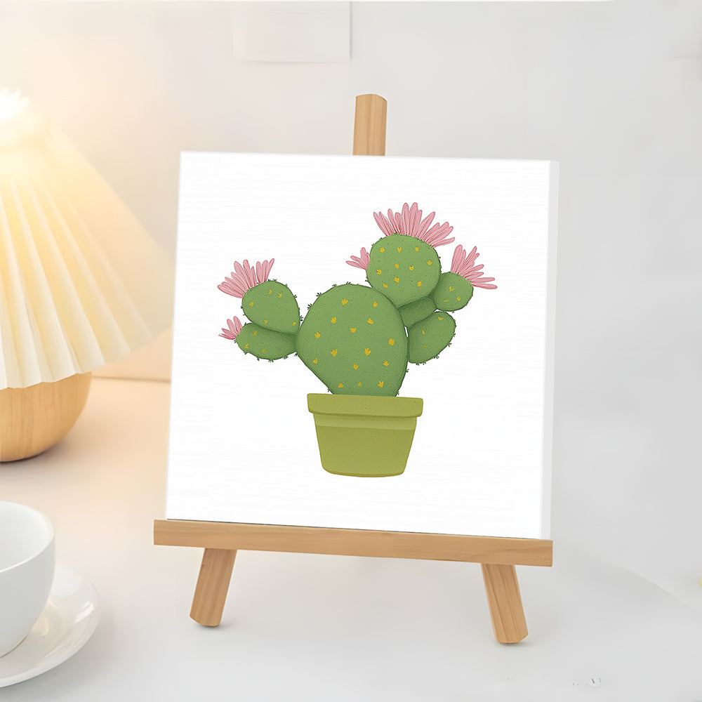 Cactus con Flores Rosas Mini Pintar por Números