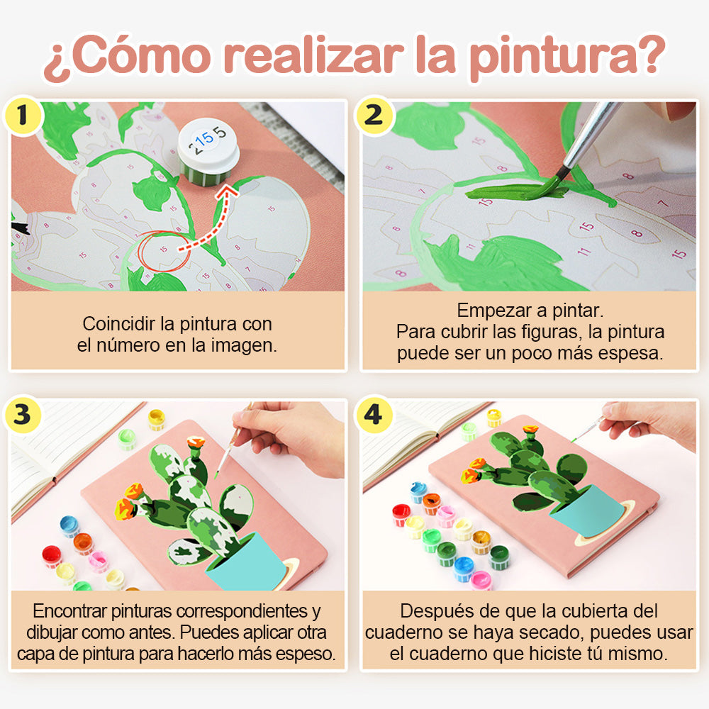 Cactus en Flor en Maceta Cuaderno Pintar por Números
