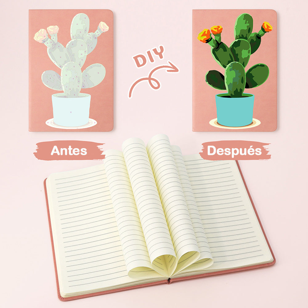 Cactus en Flor en Maceta Cuaderno Pintar por Números