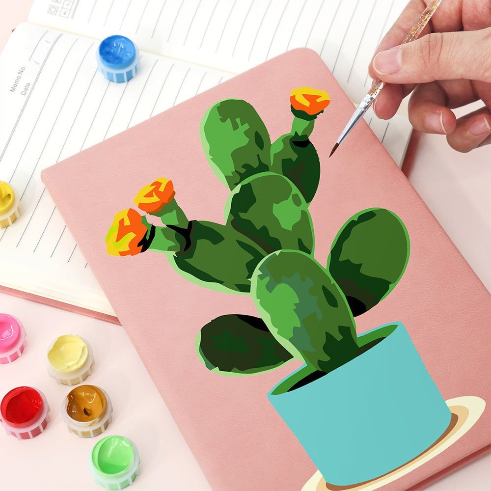Cactus en Flor en Maceta Cuaderno Pintar por Números