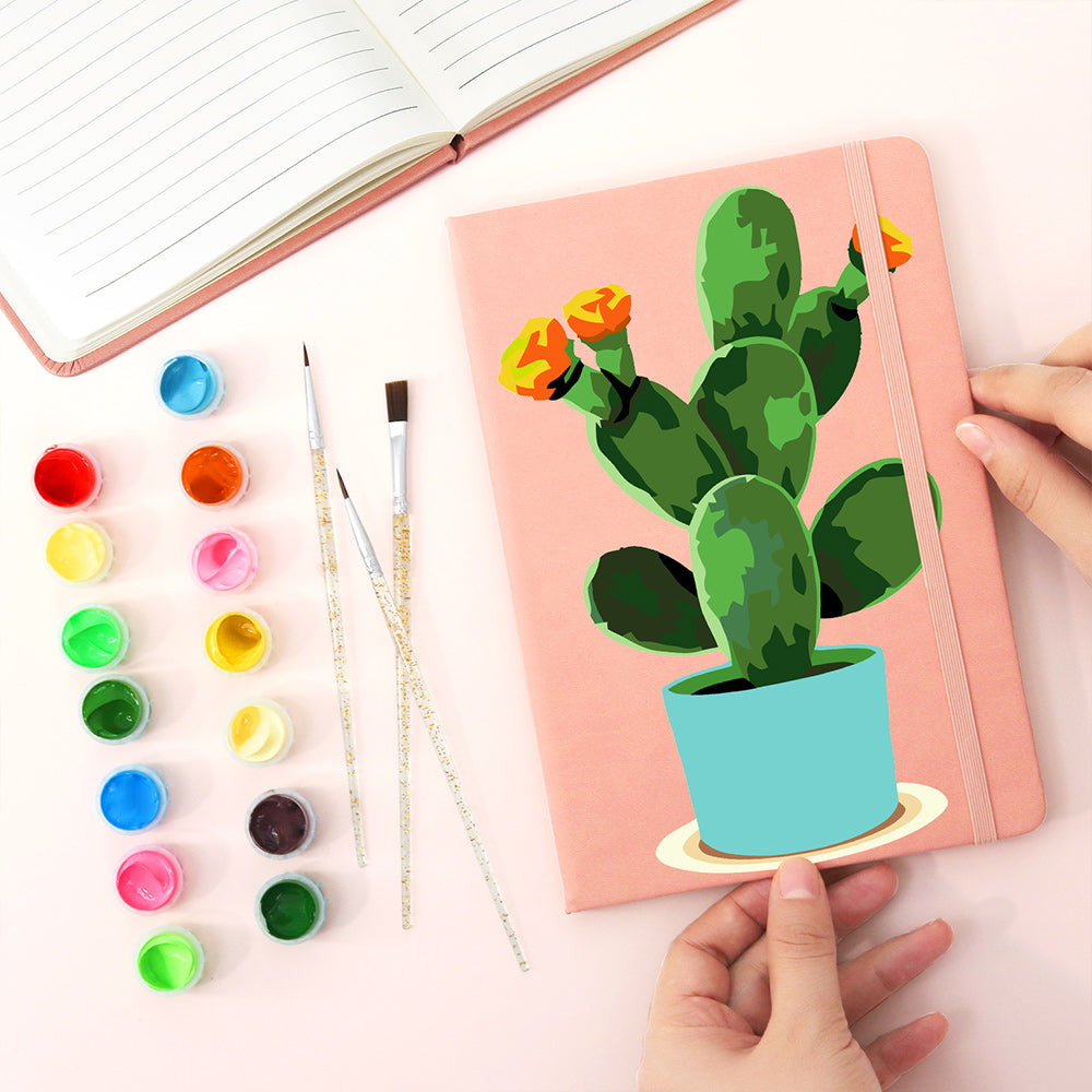 Cactus en Flor en Maceta Cuaderno Pintar por Números