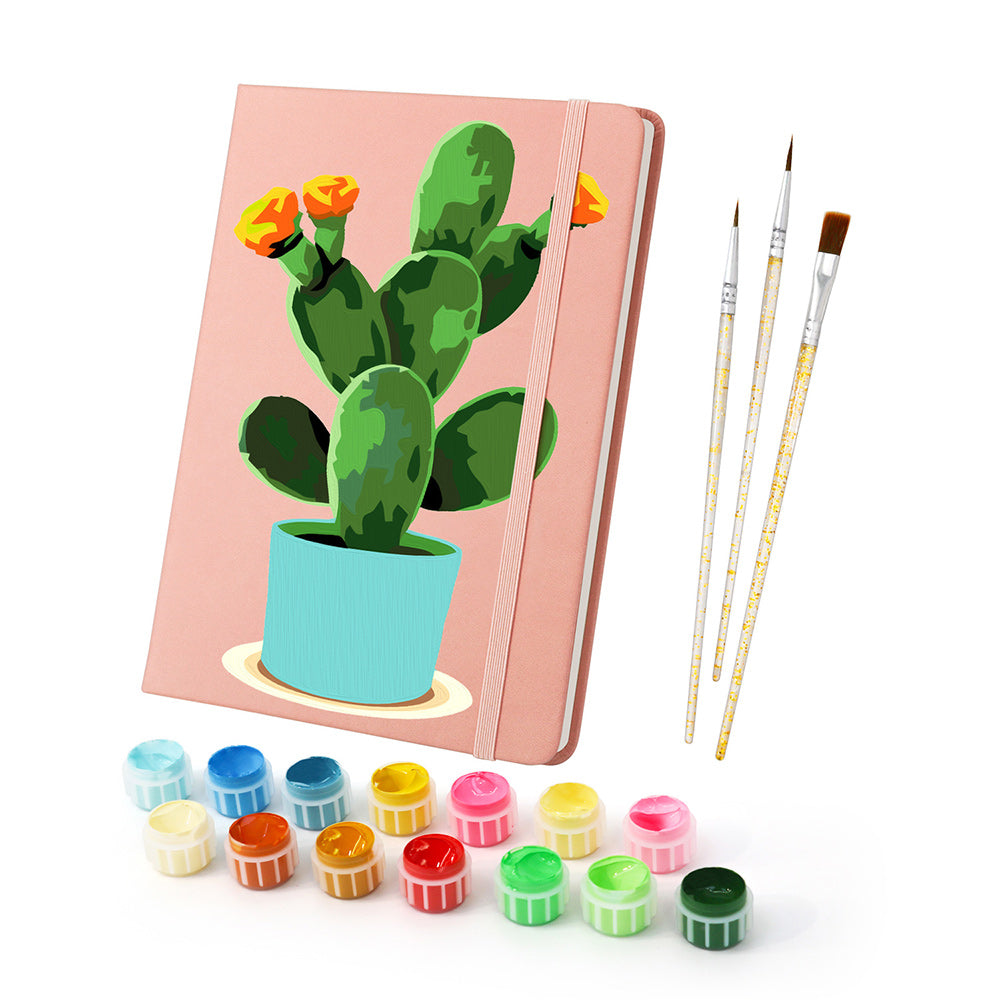 Cactus en Flor en Maceta Cuaderno Pintar por Números