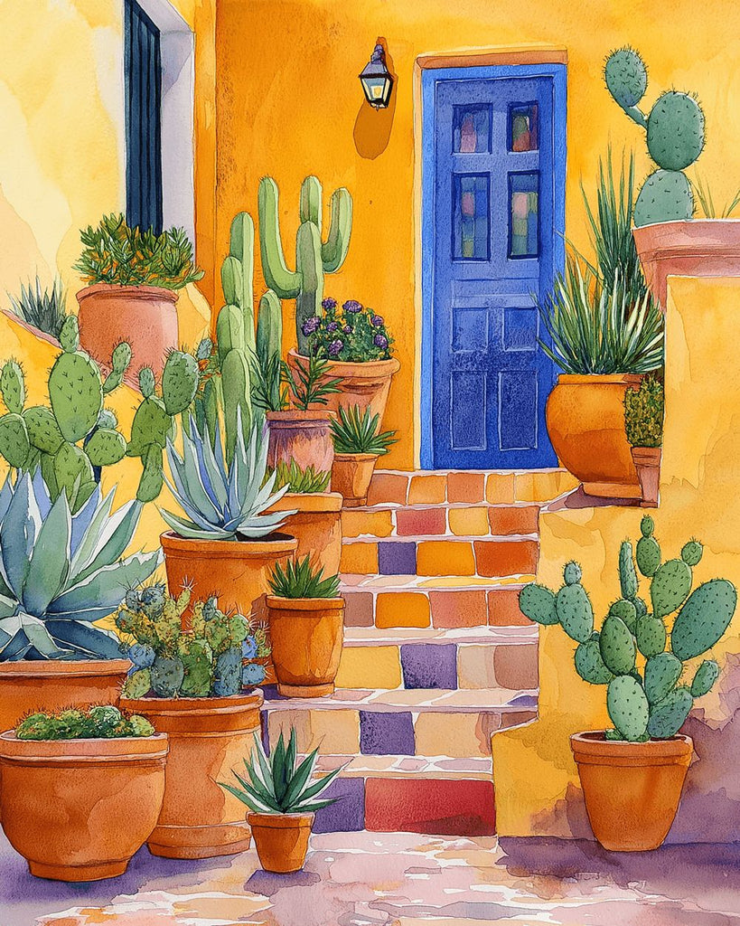 Cactus en Maceta Delante de la Puerta Pintar por Números