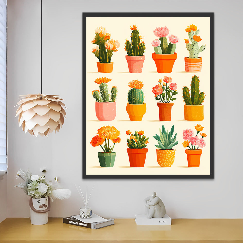 Cactus y Flores en Maceta Pintar por Números