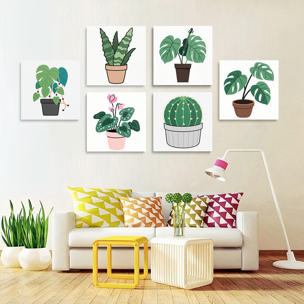 Cactus y Plantas Verdes en Macetas 6 Partes Mini Pintar por Números