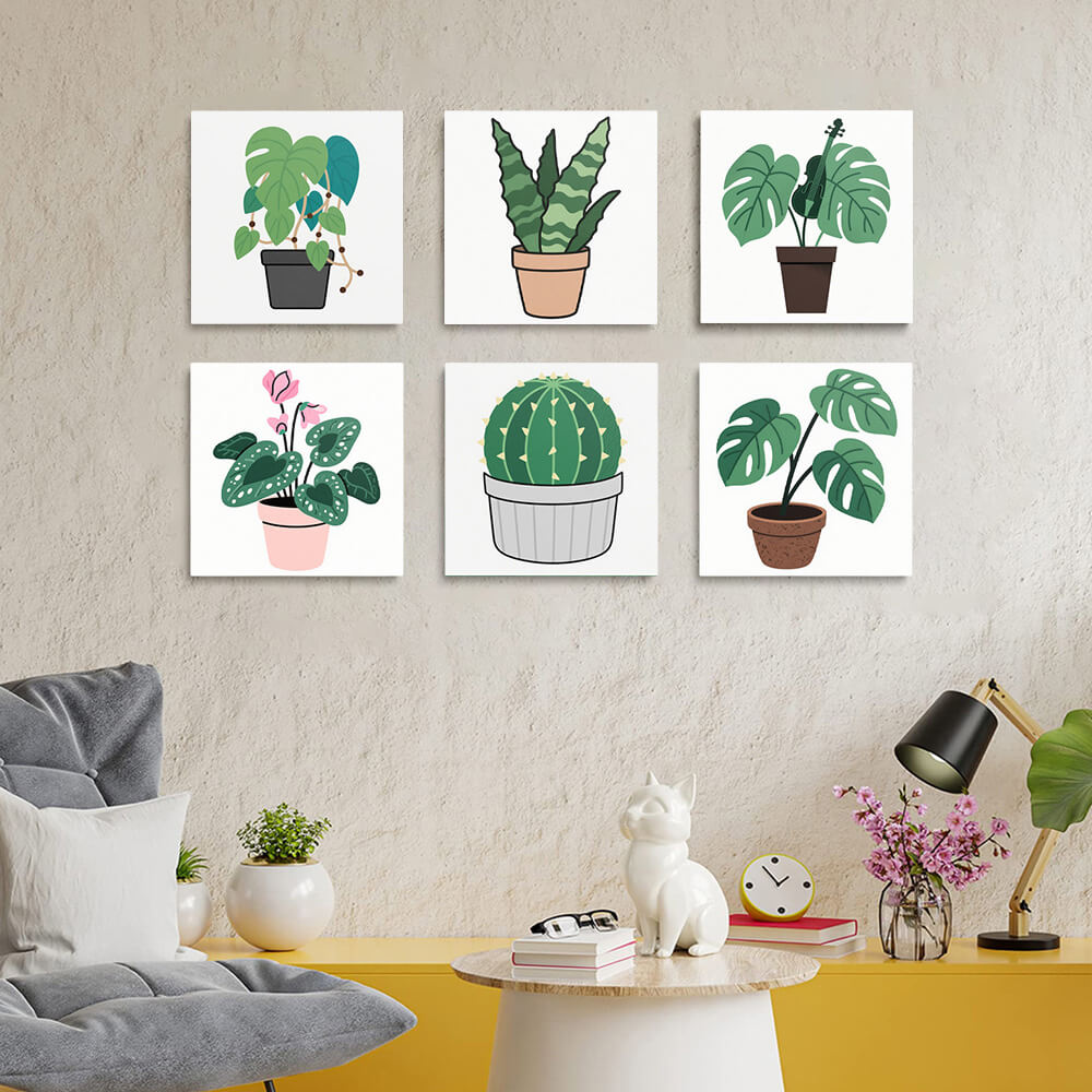 Cactus y Plantas Verdes en Macetas 6 Partes Mini Pintar por Números