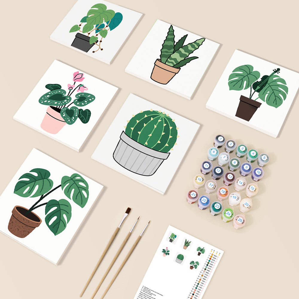 Cactus y Plantas Verdes en Macetas 6 Partes Mini Pintar por Números