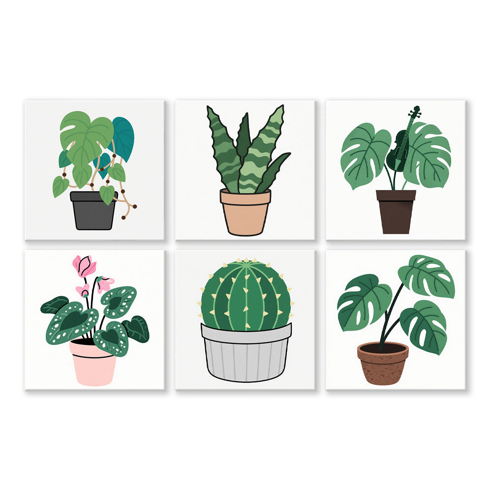 Cactus y Plantas Verdes en Macetas 6 Partes Mini Pintar por Números