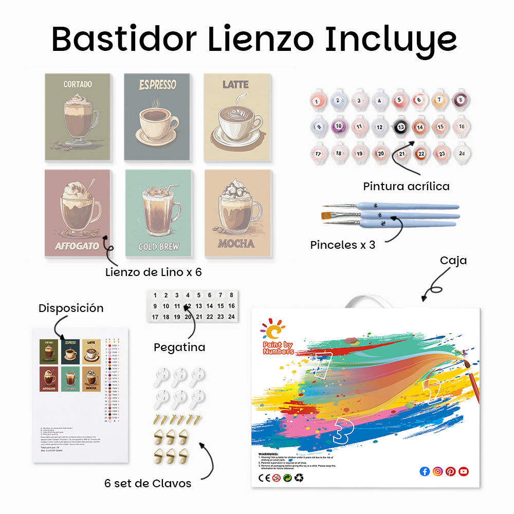 Café de Varios Sabores 6 Partes Mini Pintar por Números