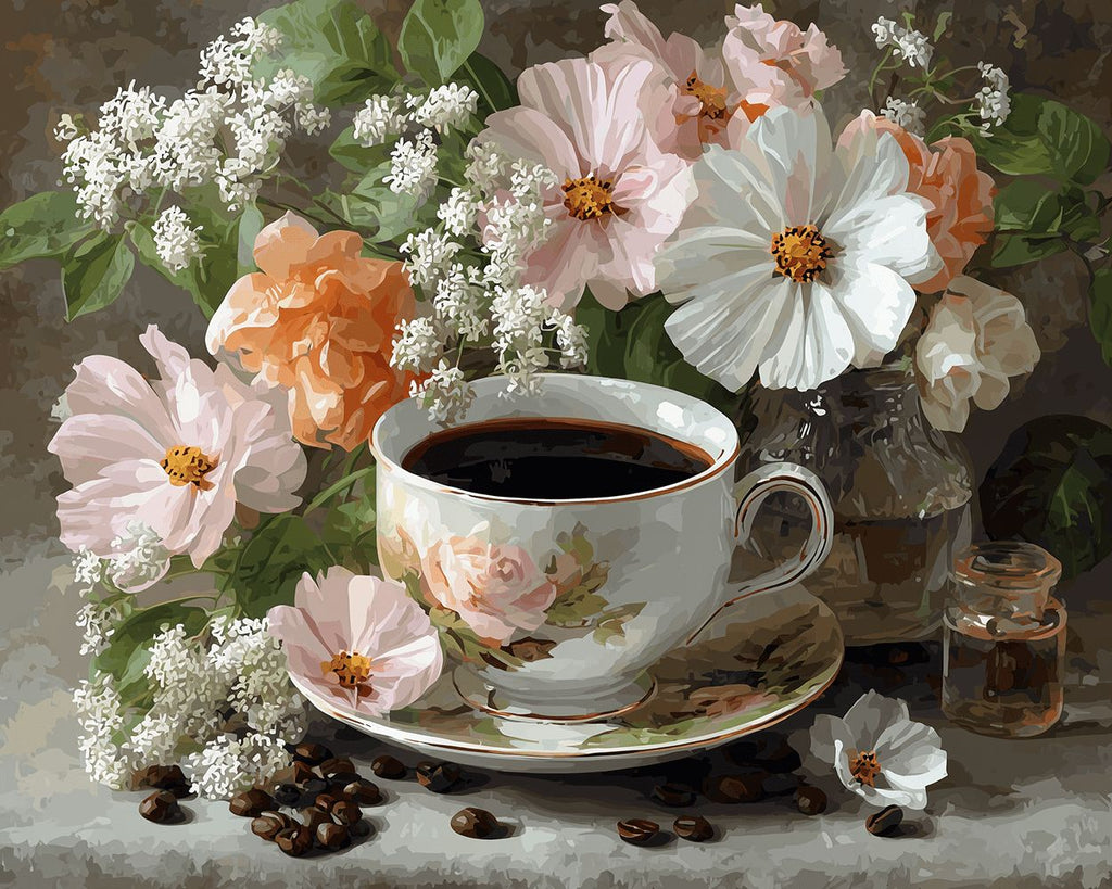 Café y Flores Pintar por Números