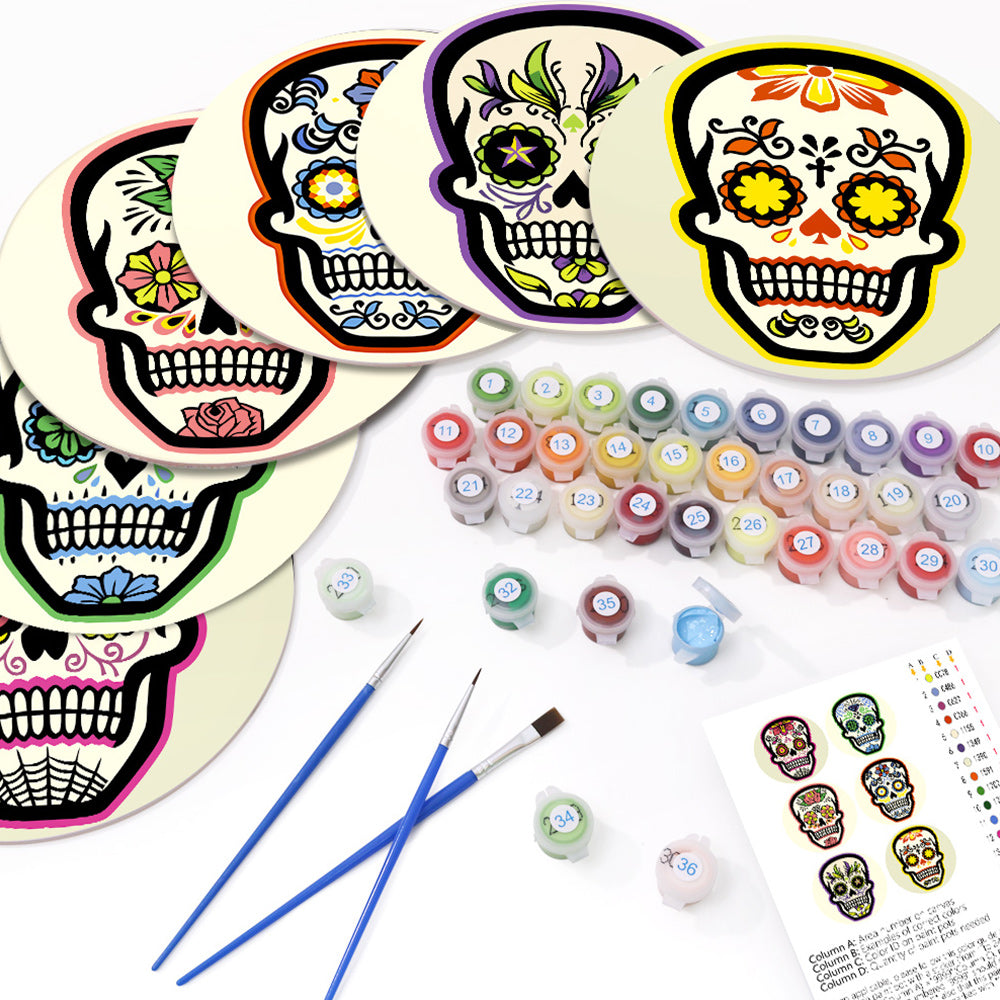 Calavera de Flores 6 Salvamanteles Pintar por Números