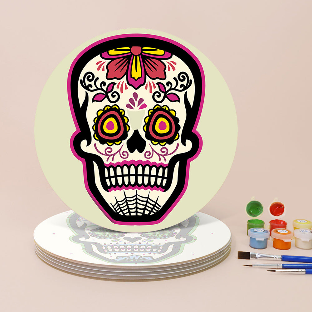 Calavera de Flores 6 Salvamanteles Pintar por Números
