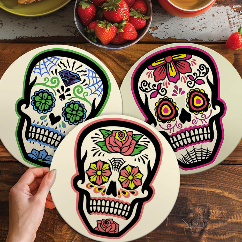 Calavera de Flores 6 Salvamanteles Pintar por Números