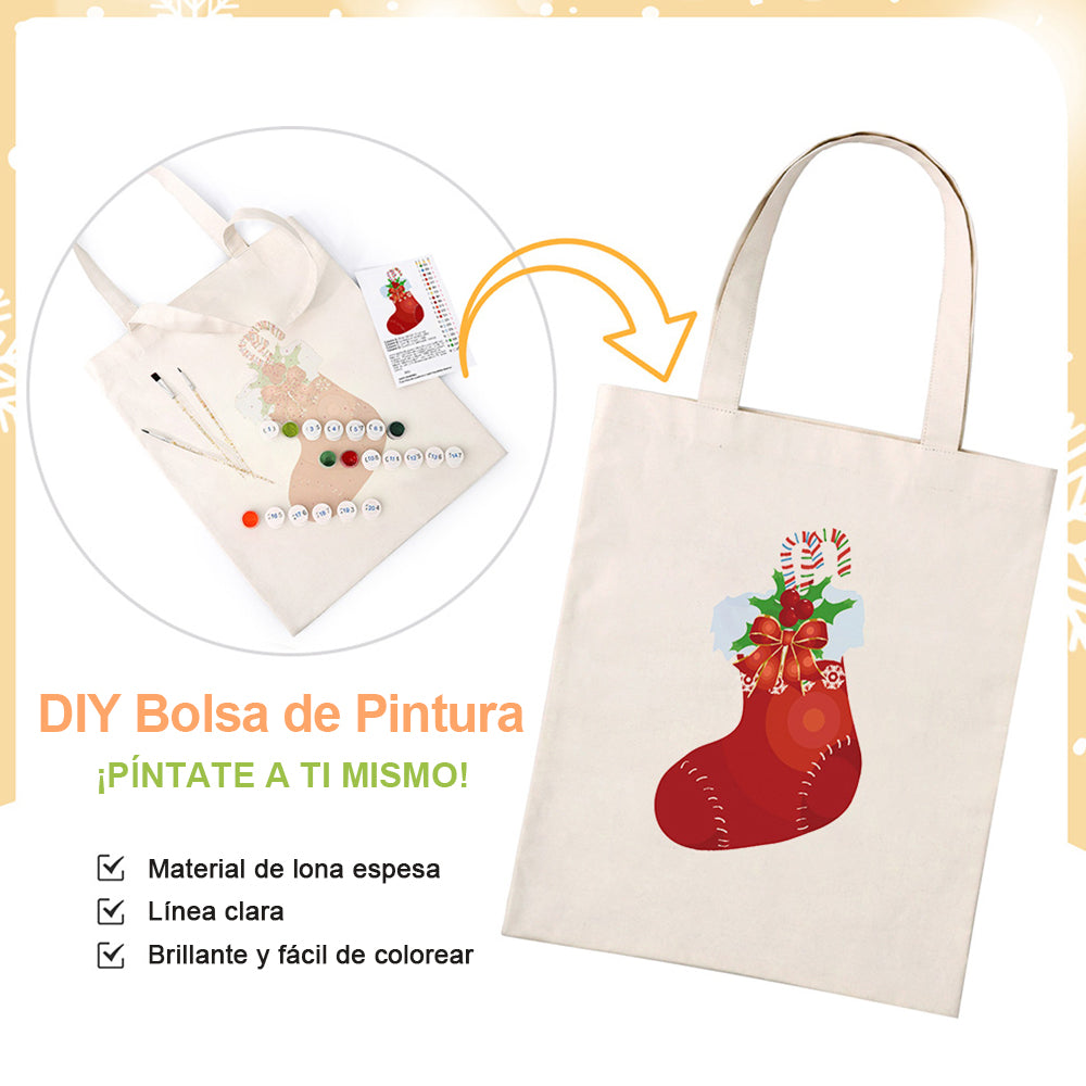 Calcetín Rojo de Navidad Bolsa de Lienzo Pintar por Números