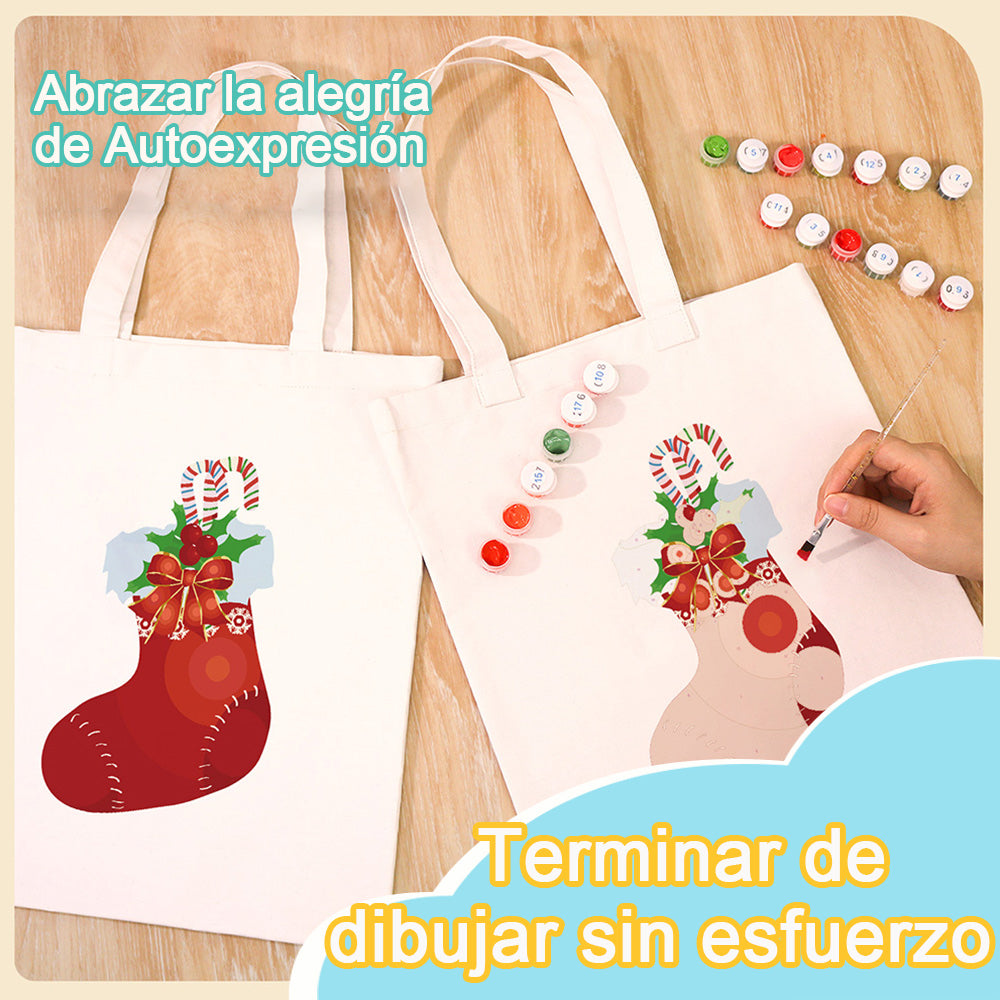 Calcetín Rojo de Navidad Bolsa de Lienzo Pintar por Números