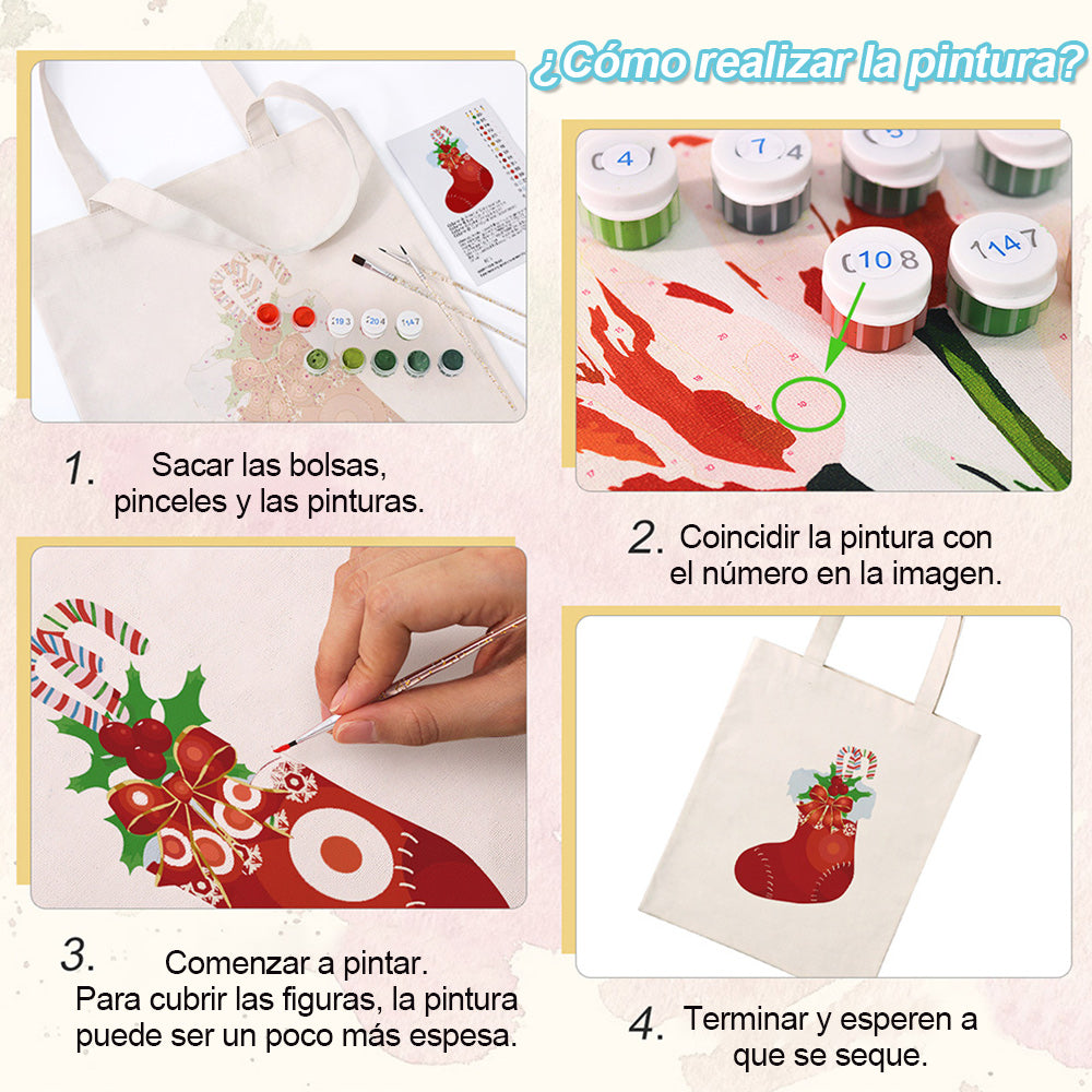 Calcetín Rojo de Navidad Bolsa de Lienzo Pintar por Números