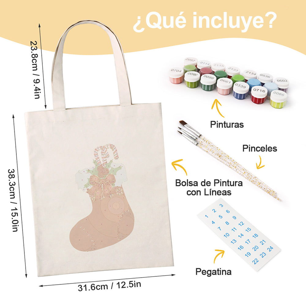 Calcetín Rojo de Navidad Bolsa de Lienzo Pintar por Números