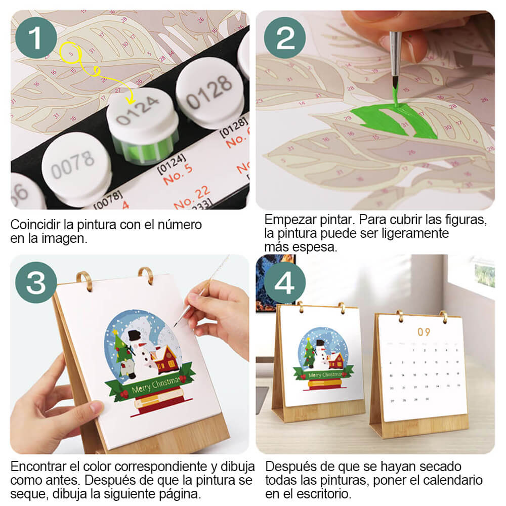Calendario de Escritorio 2026 Pintar por Números | Ambiente Navideño