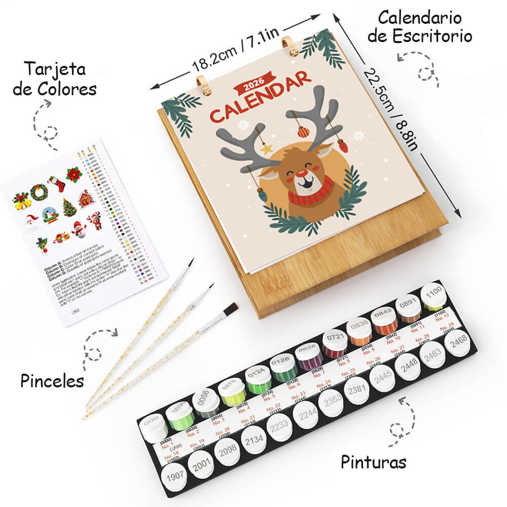 Calendario de Escritorio 2026 Pintar por Números | Ambiente Navideño