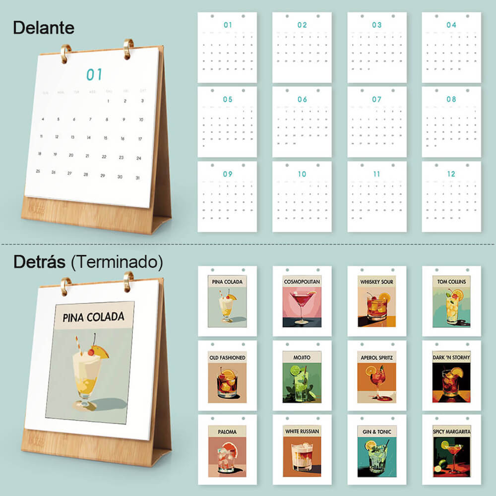 Calendario de Escritorio 2026 Pintar por Números | Cócteles de Lujo