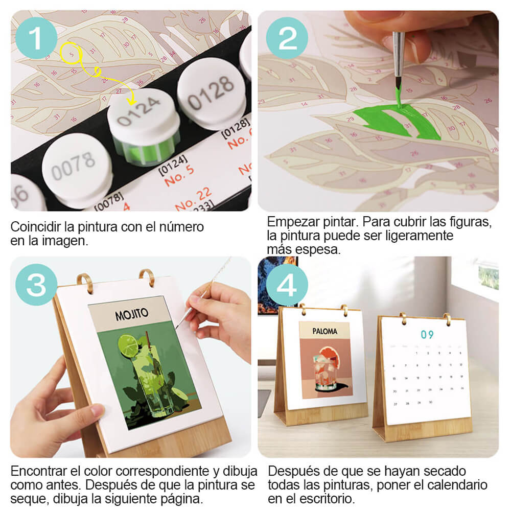Calendario de Escritorio 2026 Pintar por Números | Cócteles de Lujo