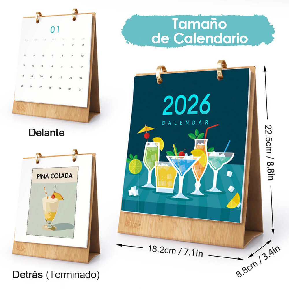 Calendario de Escritorio 2026 Pintar por Números | Cócteles de Lujo