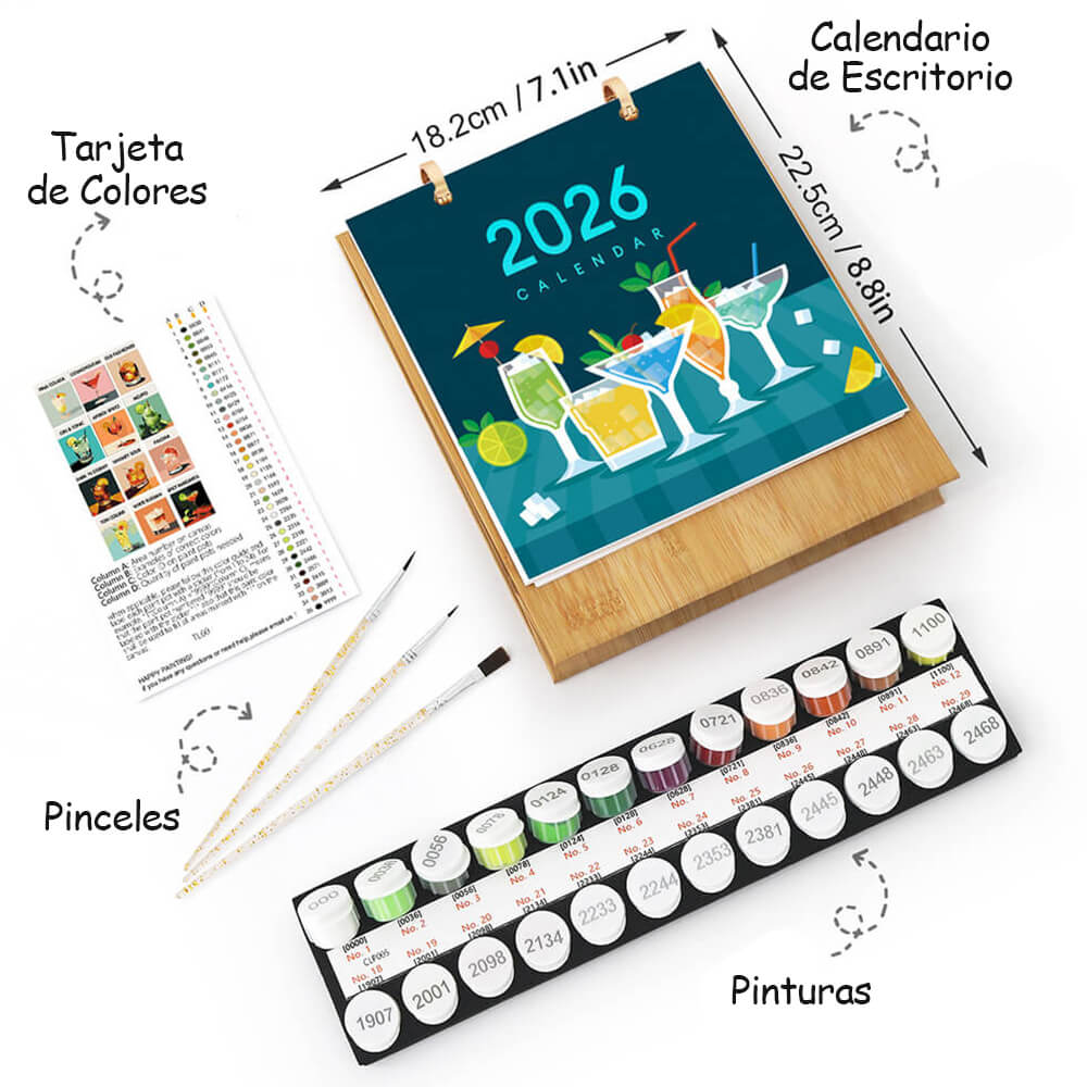 Calendario de Escritorio 2026 Pintar por Números | Cócteles de Lujo