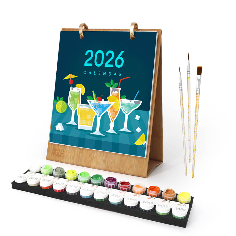 Calendario de Escritorio 2026 Pintar por Números | Cócteles de Lujo