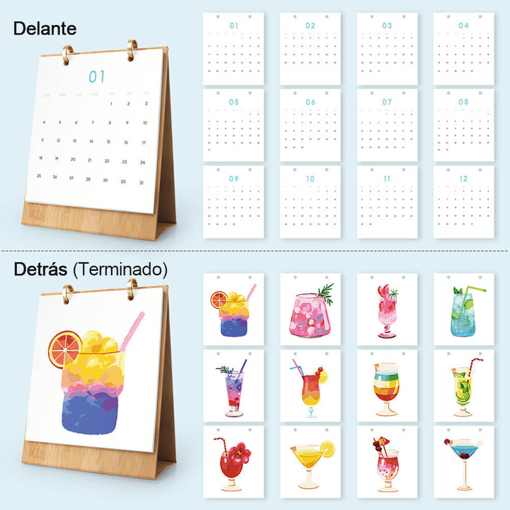 Calendario de Escritorio 2026 Pintar por Números | Cócteles Deliciosos