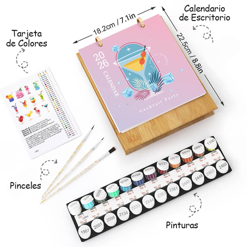 Calendario de Escritorio 2026 Pintar por Números | Cócteles Deliciosos