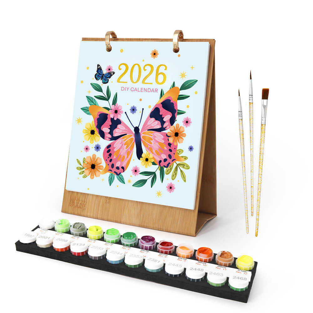 Calendario de Escritorio 2026 Pintar por Números | Especímenes de Mariposas Coloridas