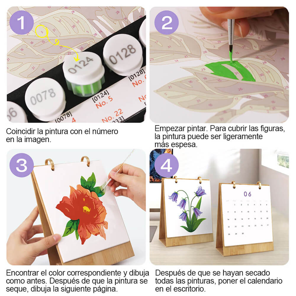 Calendario de Escritorio 2026 Pintar por Números | Flores Hermosas