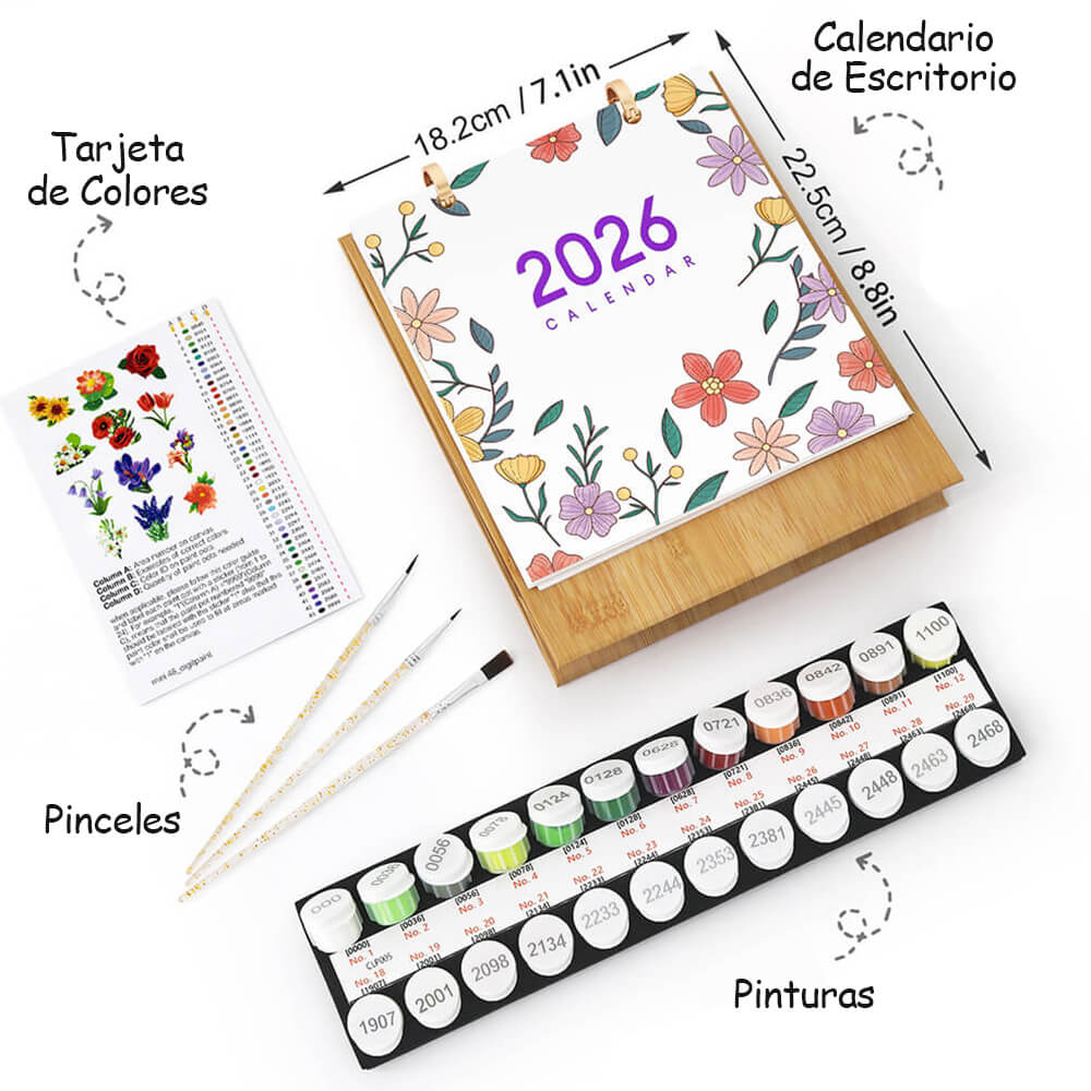 Calendario de Escritorio 2026 Pintar por Números | Flores Hermosas
