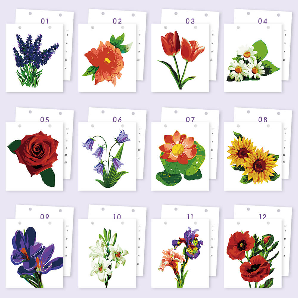 Calendario de Escritorio 2026 Pintar por Números | Flores Hermosas